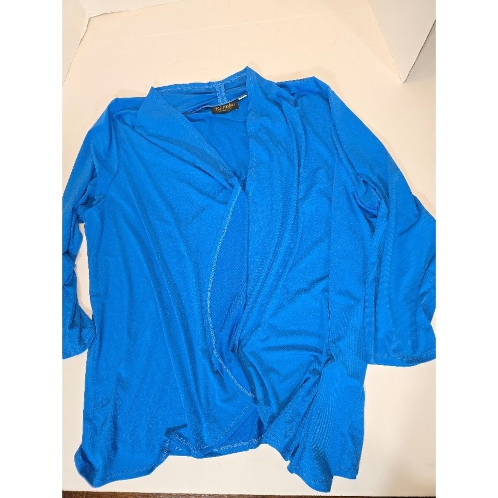Bob Mackie Wearable Art Open Front Cardigan Knit Top‎ Blue 3X